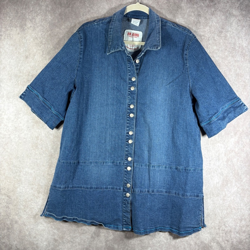 Vintage Alain Weitz Shirt‎ Womens 20 Blue AW Jeans Denim Snap Front Short Sleeve